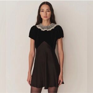 Doen Black Mini Dress with Cream Lace Collar